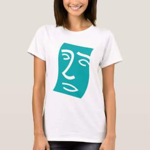 Modern Abstrakt Ansikts Linjekonst Teal T Shirt