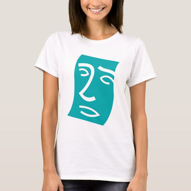 Modern Abstrakt Ansikts Linjekonst Teal T Shirt (Framsida)