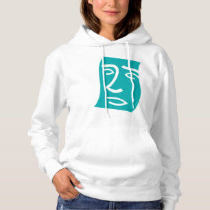 Modern Abstrakt Ansikts Linjekonst Teal T Shirt