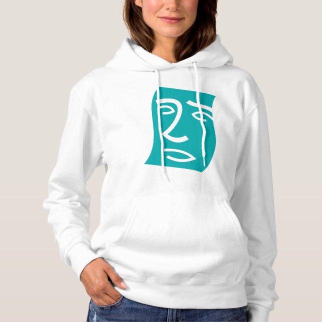 Modern Abstrakt Ansikts Linjekonst Teal T Shirt (Framsida)