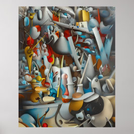 Modern Abstrakt är blå svart gult vit Poster