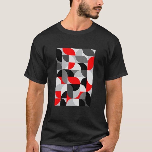 Modern Abstrakt Arcs Mönster Red Black Grått Tesse T Shirt (Framsida)