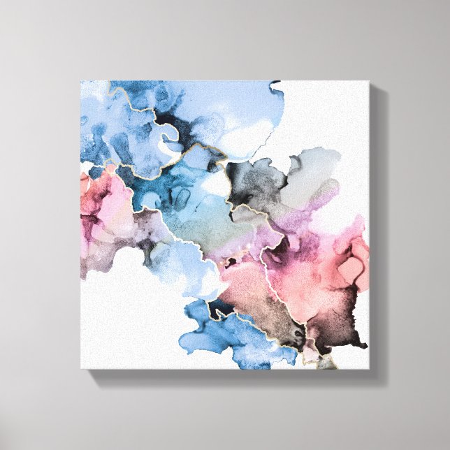 Modern Abstrakt Art Alcohol Bläck blue rosa guld Canvastryck (Framsida)