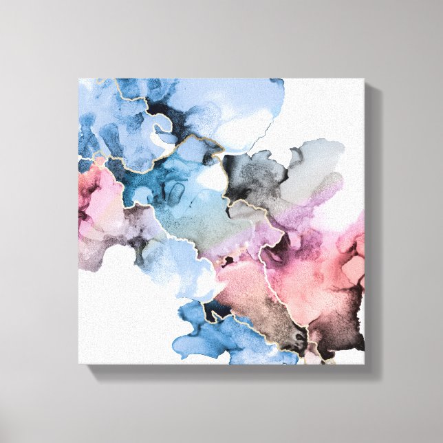 Modern Abstrakt Art Alcohol Bläck blue rosa guld Canvastryck (Framsida)
