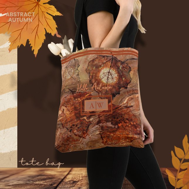 Modern Abstrakt Art Autumn Rustic Brown Monogram Tygkasse (Modern Abstract Art Autumn Rustic Brown Monogram Tote Bag)