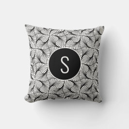 Modern Abstrakt Art Black & White Swirls Monogram Kudde