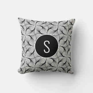 Modern Abstrakt Art Black & White Swirls Monogram Kudde