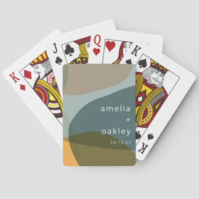 Modern Abstrakt Art Grönt Sage Teal Personligt brö Casinokort (Baksidan)