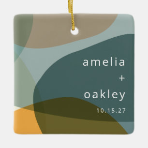 Modern Abstrakt Art Grönt Sage Teal Personligt brö Julgransprydnad Keramik