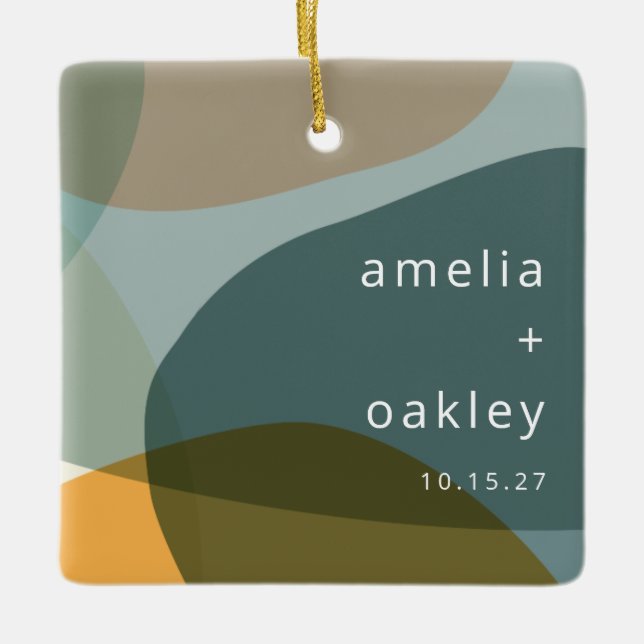 Modern Abstrakt Art Grönt Sage Teal Personligt brö Julgransprydnad Keramik (Framsida)