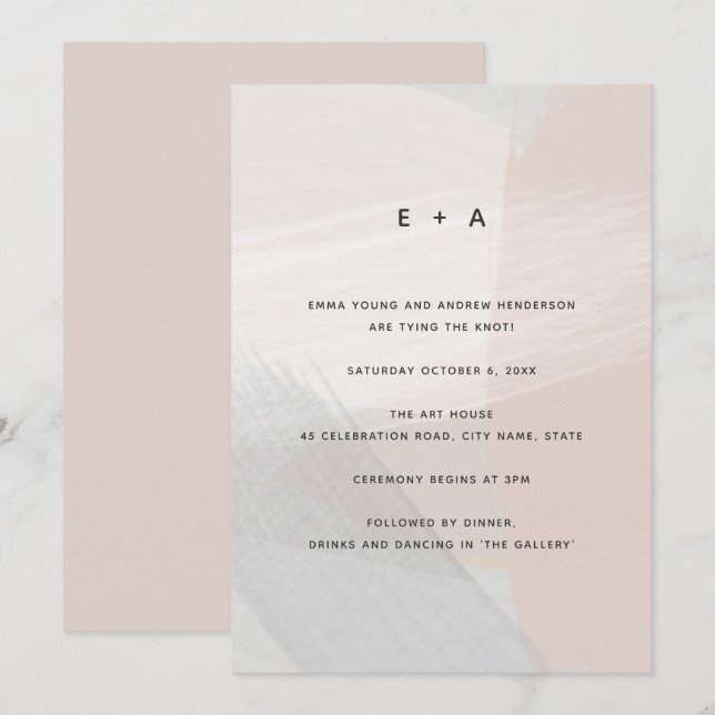 Modern Abstrakt Art Penseldrag  Bröllop Inbjudningar (Fram/baksida)