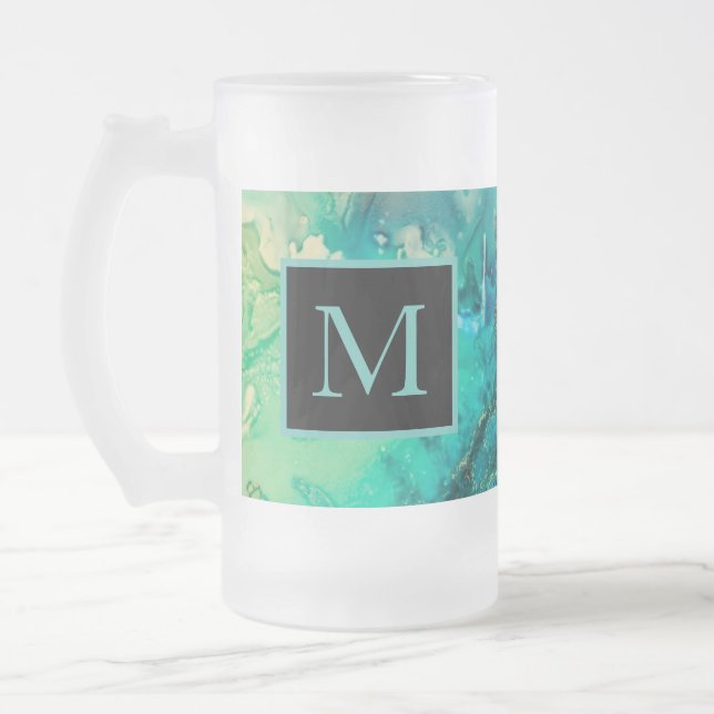 Modern Abstrakt Art Shadows of Blue Gult Lila Frostat Ölglas (Vänster)