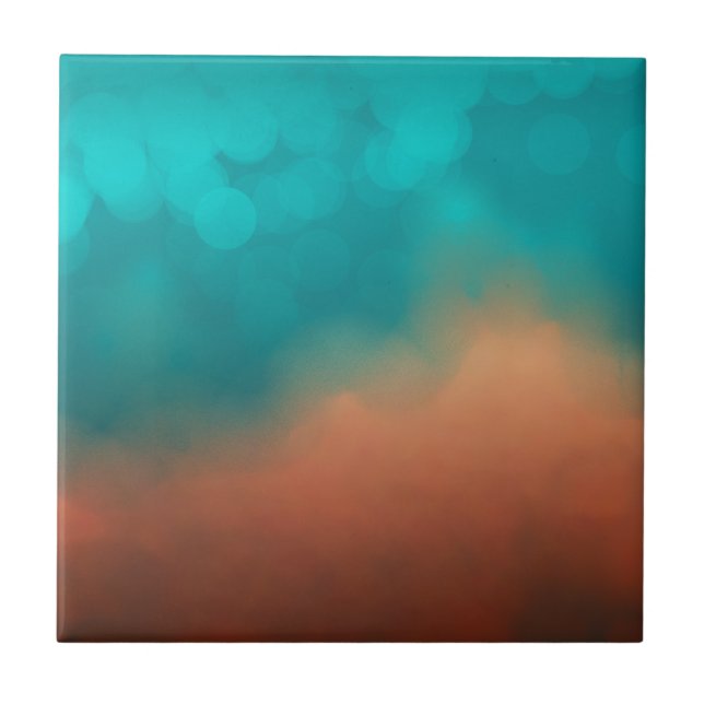 Modern Abstrakt Art Teal Turquise Blue-Orange Kakelplatta (Framsidan)