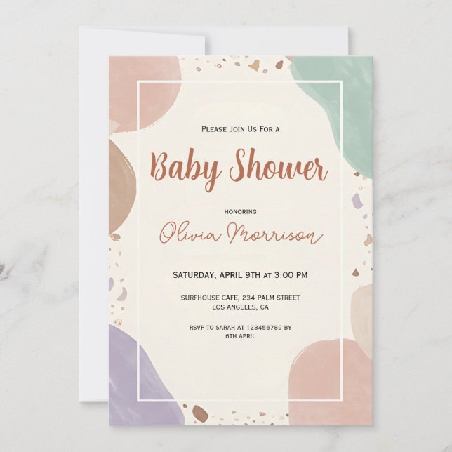 Modern abstrakt baby shower inbjudningar (Framsida)