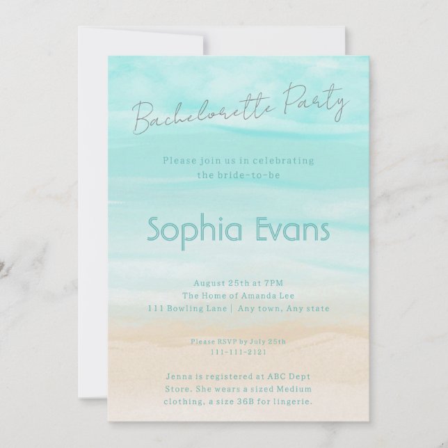 Modern Abstrakt Beach Wedding Bachelorette Party Inbjudningar (Framsida)