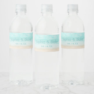 Modern Abstrakt Beach Wedding Vattenflaska Etikett