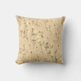Modern Abstrakt Beige Cream Wildblommor Kudde