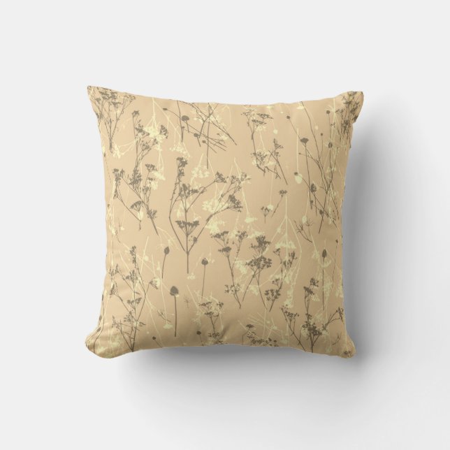 Modern Abstrakt Beige Cream Wildblommor Kudde (Framsida)