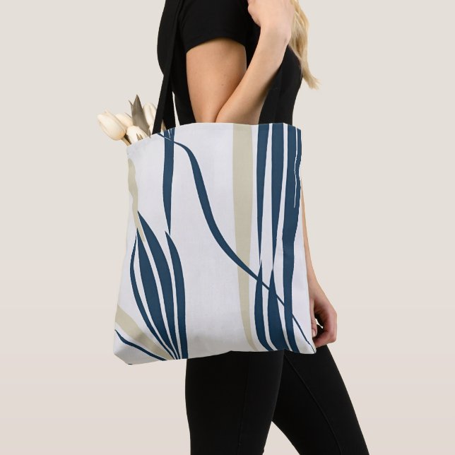 Modern abstrakt beige och blå handväska tygkasse (Närbild)