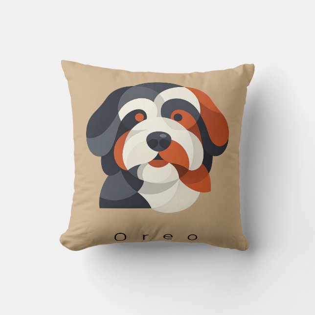 Modern Abstrakt Bernedoodle Porträtt - Geometrisk  Kudde (Framsida)