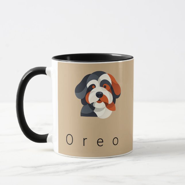 Modern abstrakt Bernedoodle-porträtt - Geometrisk  Mugg (Vänster)