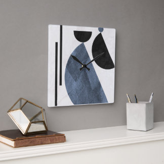 Modern abstrakt blå geometrisk fyrkantig väggklock klocka