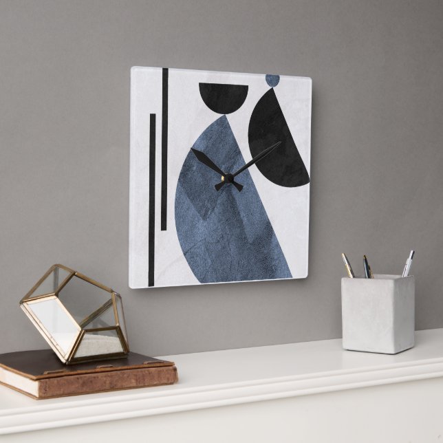 Modern abstrakt blå geometrisk fyrkantig väggklock klocka (Kontor)