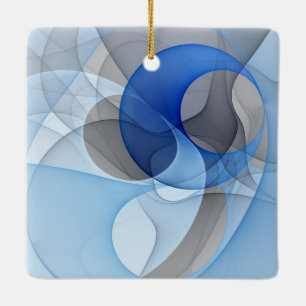 Modern Abstrakt Blå Grå Fraktal Konst Grafik Julgransprydnad Keramik