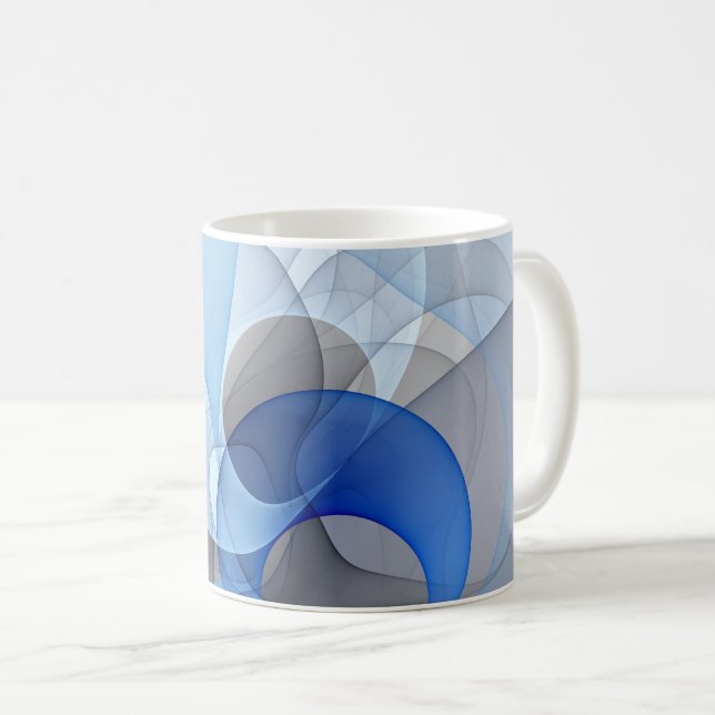 Modern Abstrakt Blå Grå Fraktal Konst Grafik Kaffemugg (Framsida höger)