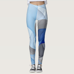 Modern Abstrakt Blå Grå Fraktal Konst Grafik Leggings