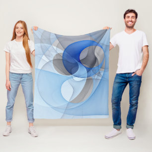 Modern Abstrakt Blå Grå Fraktal Konst Grafisk Fleecefilt