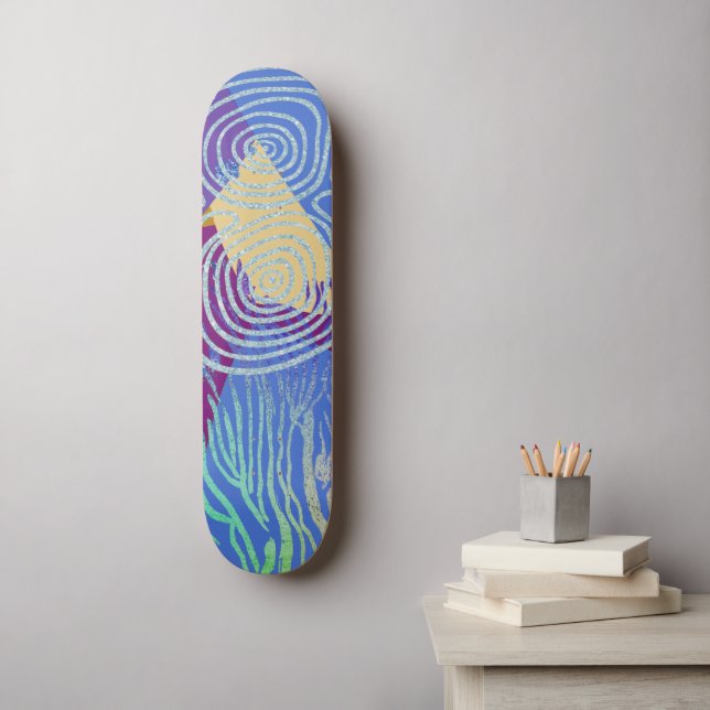 Modern Abstrakt Blå Gul och Virvlar Mini Skateboard Bräda 18,5 Cm (Väggkonst)
