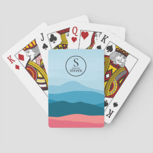 Modern Abstrakt Blå Rosa Bergsmonogram Casinokort