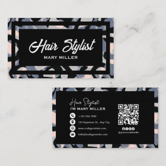 Modern Abstrakt Blå & Rosa Hårstylist QR-kod Visitkort