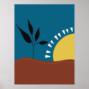 Modern abstrakt blå sol-minimalistisk konst poster