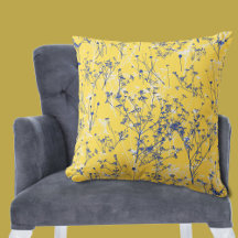 Modern Abstrakt Blåa blommor Mustard Gult