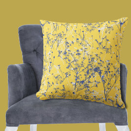 Modern Abstrakt Blåa blommor Mustard Gult Kudde