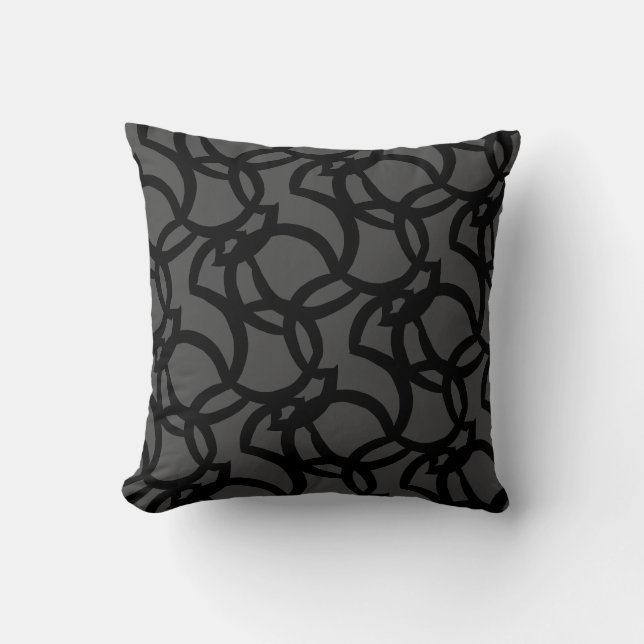 Modern Abstrakt Black and Mörk Grått Line Mönster Kudde (Framsida)