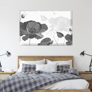 Modern Abstrakt Black and White Blommigt I Canvas