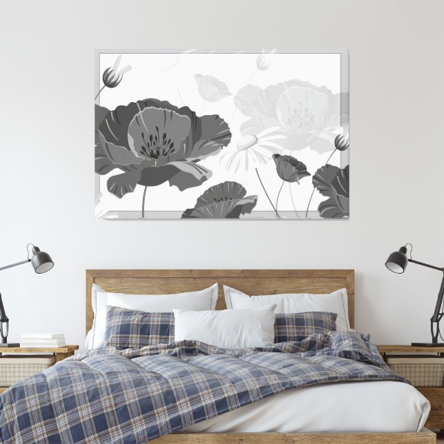 Modern Abstrakt Black and White Blommigt I Canvas  (Insitu (sovrum))