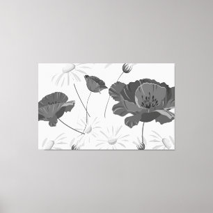 Modern Abstrakt Black and White Blommigt II Canvas