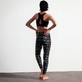 Modern Abstrakt Black and White Line Ansikte Mönst Leggings