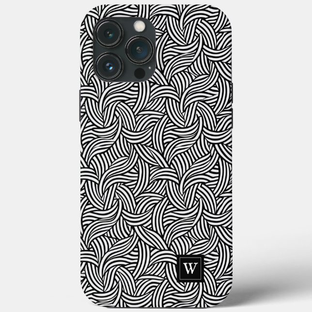 Modern Abstrakt Black and White Linjer Monogram (Baksida)