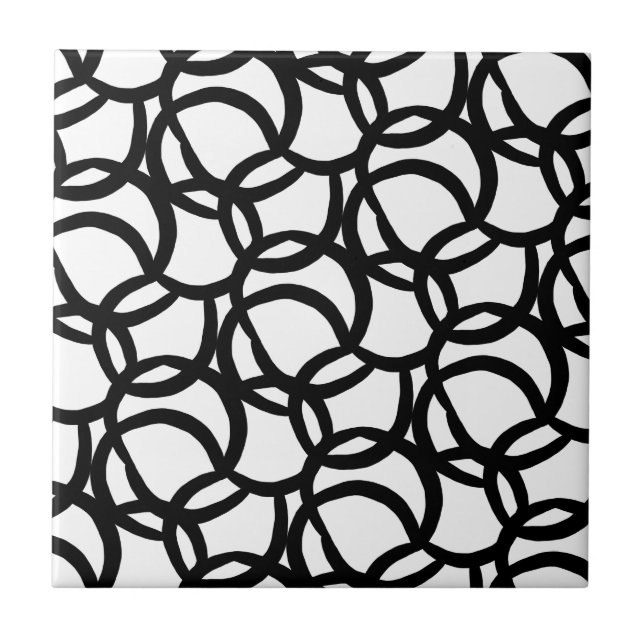 Modern Abstrakt Black and White Mönster Kakelplatta (Framsidan)