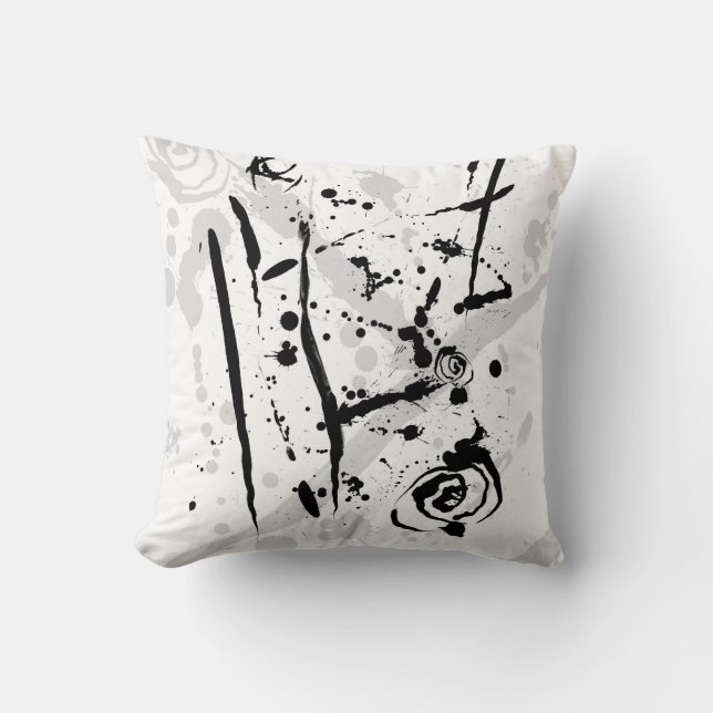 Modern Abstrakt Black and White Paint Splatter Kudde (Framsida)