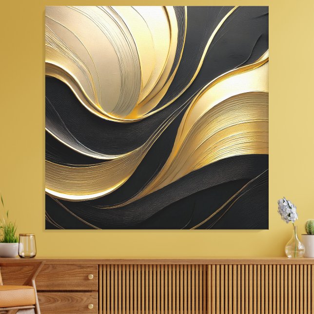 Modern Abstrakt Black och Guld Canvastryck (Insitu (Vardagsrum))