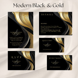 Modern Abstrakt Black och Guld Elegant bröllop Inbjudningar