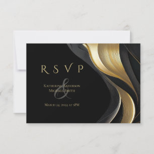 Modern Abstrakt Black och Guld Elegant bröllop OSA Kort