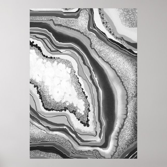 Modern Abstrakt Black White Agate Geode Gemstone Poster (Framsidan)