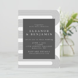 Modern Abstrakt Black White Linjer Elegant bröllop Inbjudningar